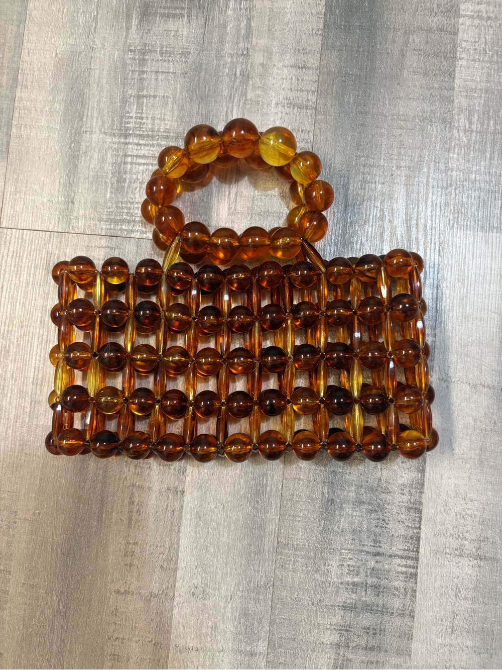 Amber Acrylic Beaded Mini Bag Y2K Vintage Style Top Handle Statement Purse